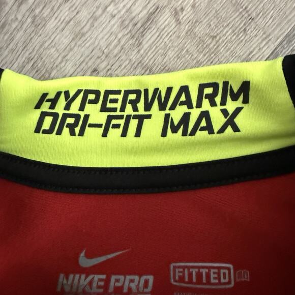 NIKE PRO COMBAT Hyperwarm Dri-Fit Max 1/4 Zip Pullover Mens Sz XL Black Neon - Picture 9 of 9